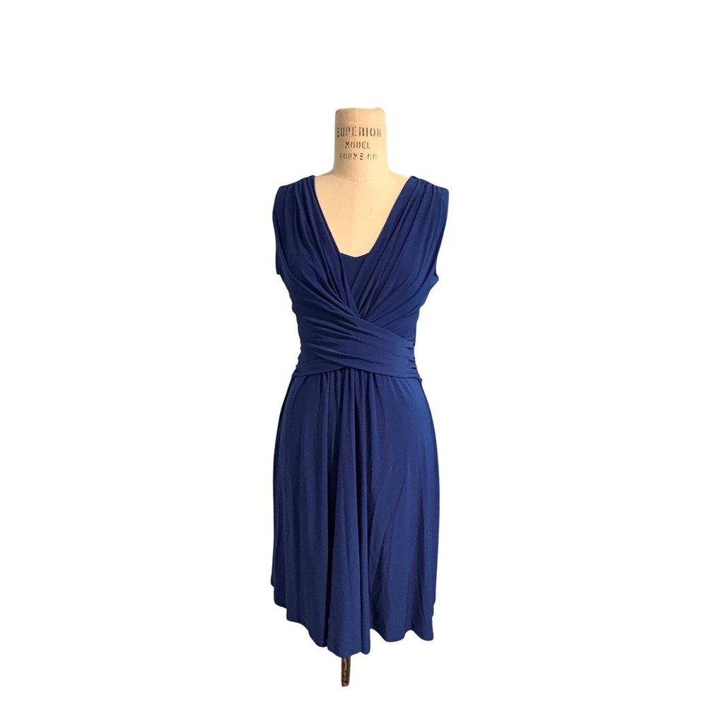 Chaps Women Royal Blue V-Neck Sleeveless A-Line Dress‎ Petite Med Office Wedding